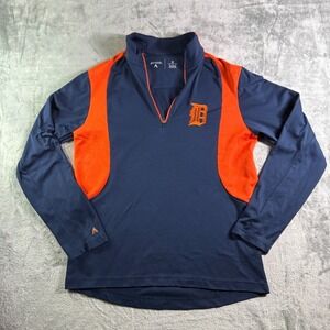 Antigua Detroit Tigers Pullover Half Zip Athletic Jacket Orange Navy M